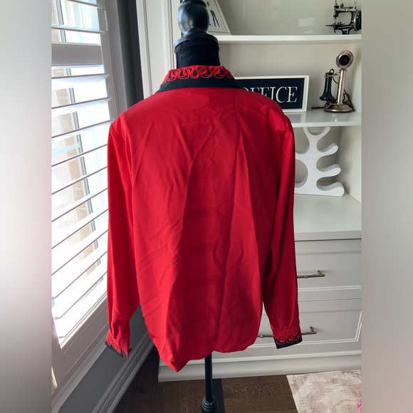 Vintage 80’S YVES ST. CLAIR Red & Black Long Sleeve Blouse Women’s Size Large - Picture 9 of 14